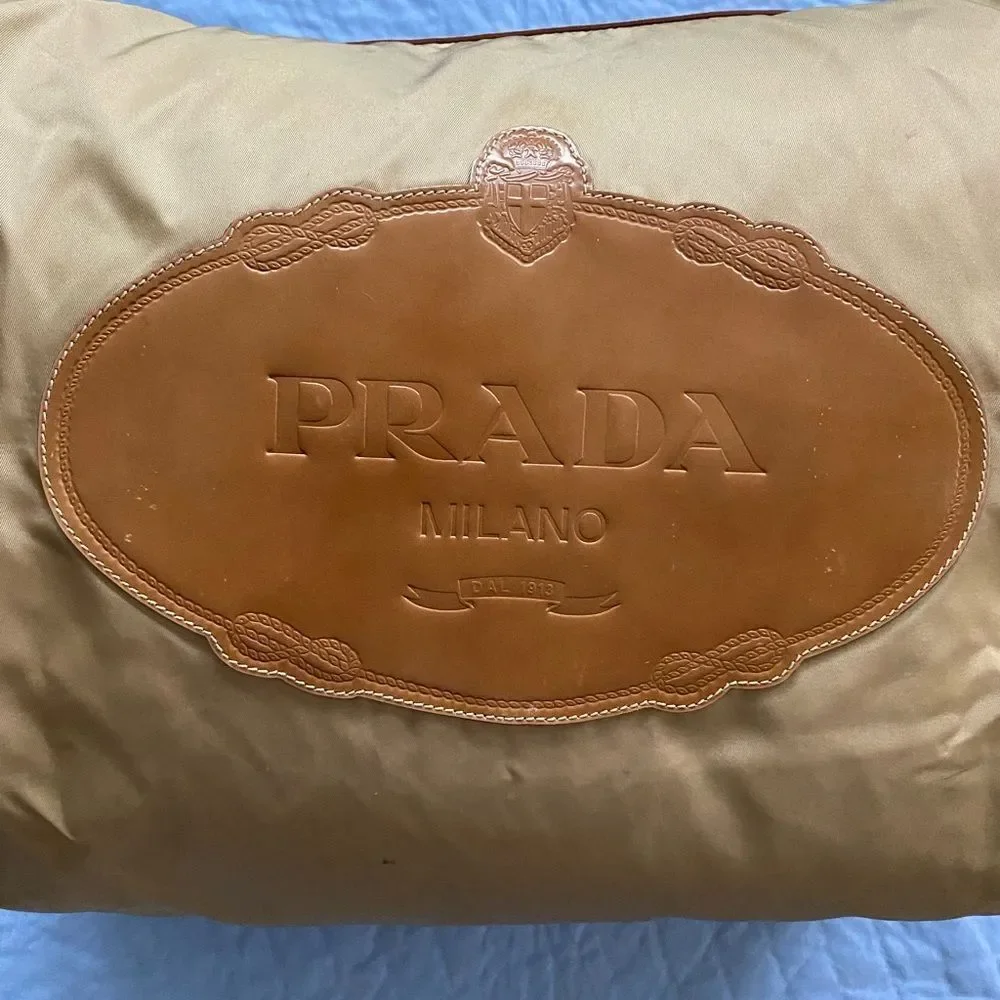 PRADA Authentic Y2K TESSUTO NYLON TAN BORSA Leather Handle Jumbo Hobo Limited